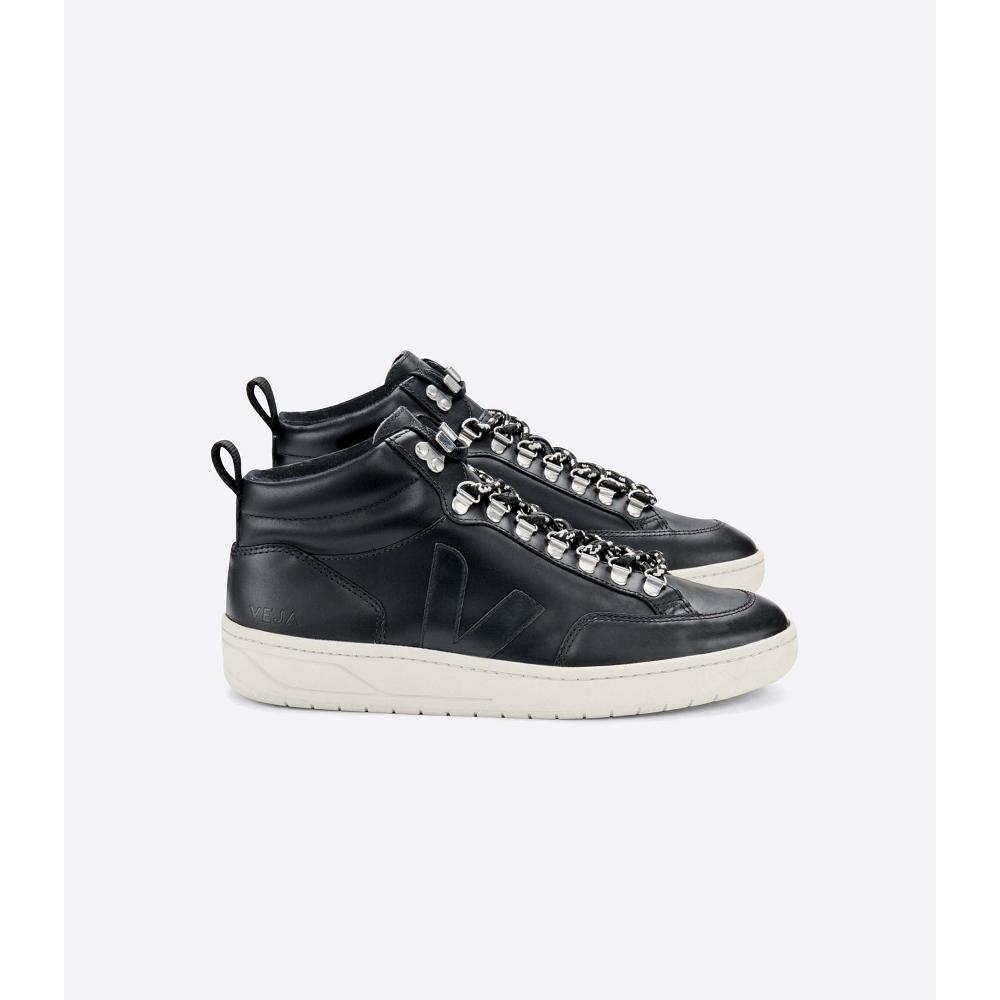 Women\'s Veja RORAIMA LEATHER High Tops Black/White | SG 355CTV